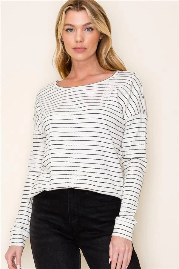 Striped Ribbed Basic Top - The Nines