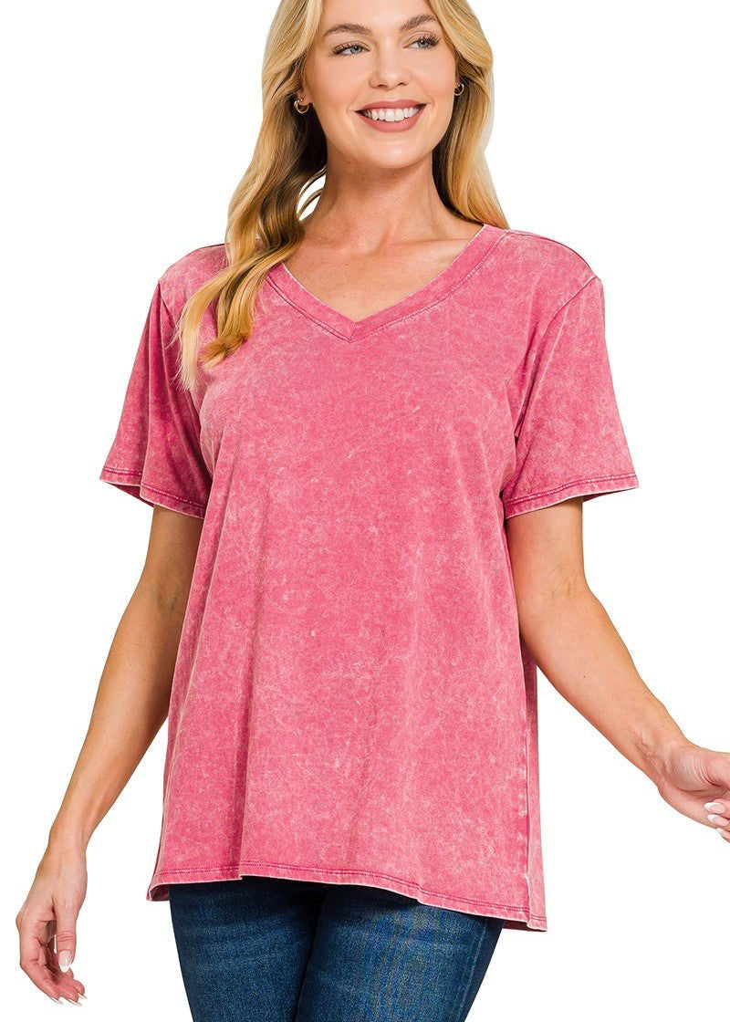 Emmy Mineral Wash V - neck Tee - 3 Colors! - The Nines