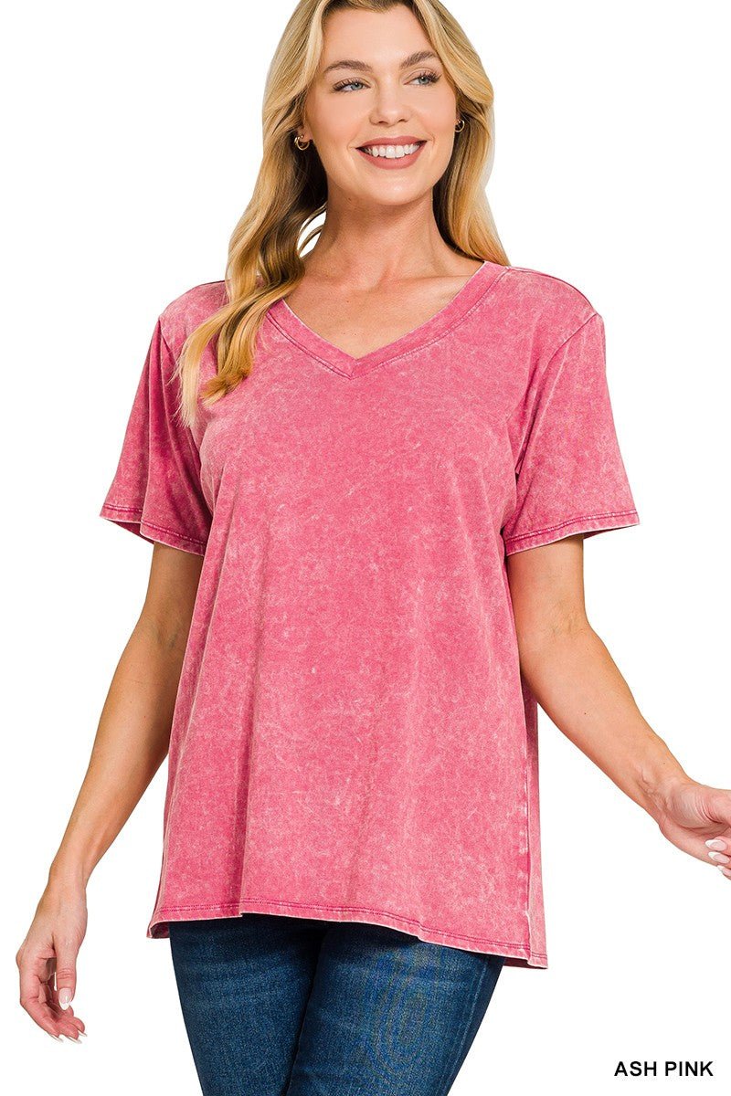 Emmy Mineral Wash V - neck Tee - 3 Colors! - The Nines