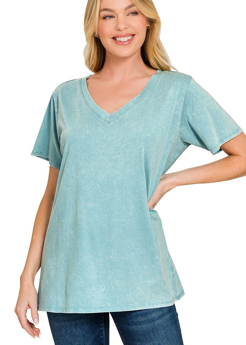 Emmy Mineral Wash V - neck Tee - 3 Colors! - The Nines