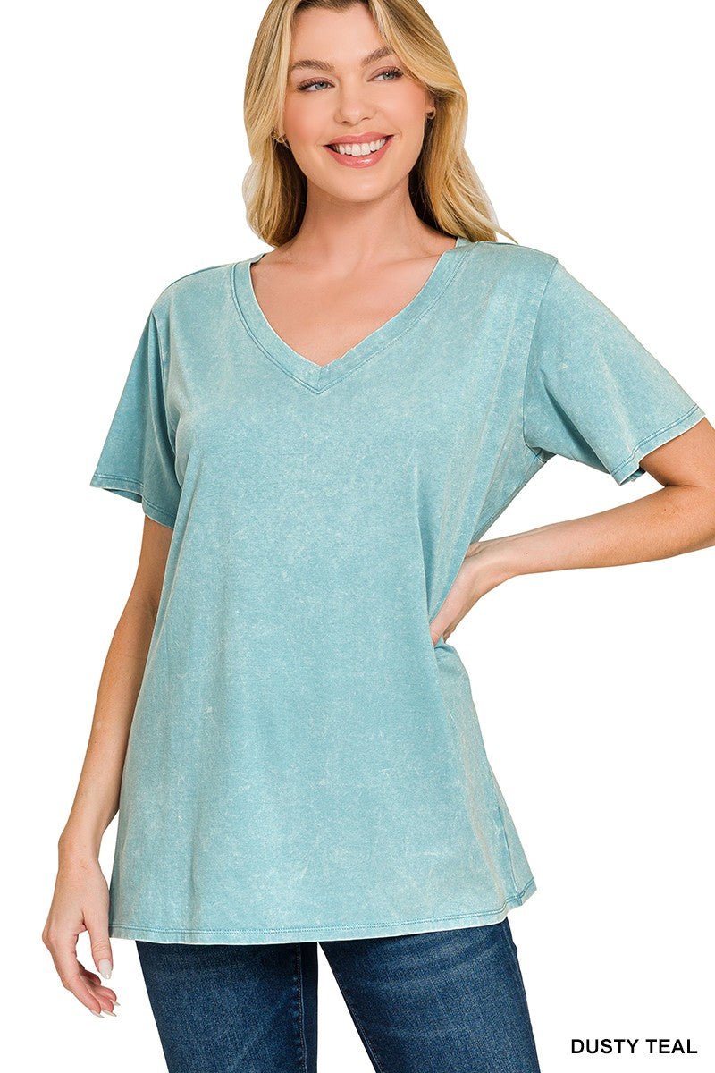 Emmy Mineral Wash V - neck Tee - 3 Colors! - The Nines