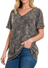 Ash Black Mineral Wash Vneck Tee