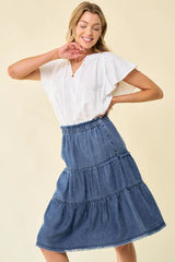 Tiered Frayed Denim Skirt