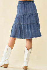 Tiered Frayed Denim Skirt
