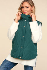 Hunter Green Snap Button Quilted Vest - FINAL SALE