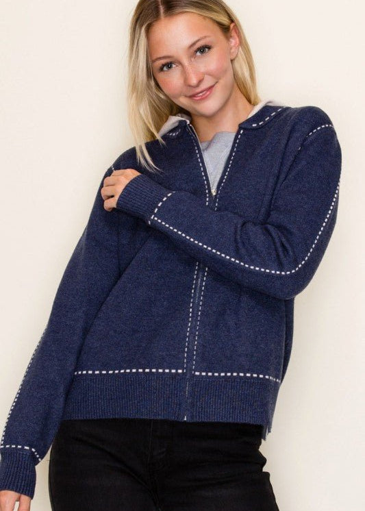 Stitched Sweater Jacket with Detachable Hood - 2 Colors! - The Nines