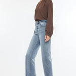 Kan Can High Rise Light Wash Distressed Slim Wide Leg Jeans - The Nines