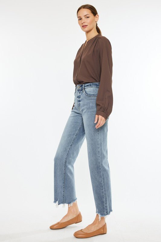 Kan Can High Rise Light Wash Distressed Slim Wide Leg Jeans - The Nines