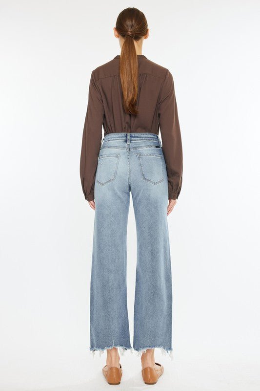 Kan Can High Rise Light Wash Distressed Slim Wide Leg Jeans - The Nines