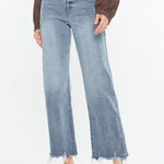 Kan Can High Rise Light Wash Distressed Slim Wide Leg Jeans - The Nines