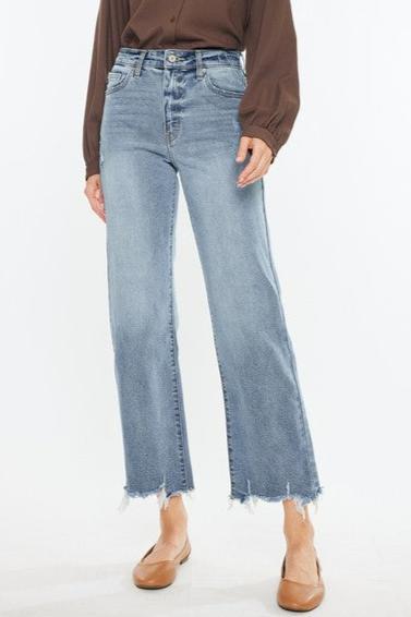 Kan Can High Rise Light Wash Distressed Slim Wide Leg Jeans - The Nines