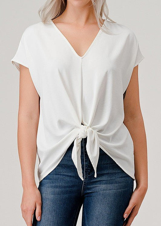 Tie Front Vneck Top - 2 Colors! - The Nines
