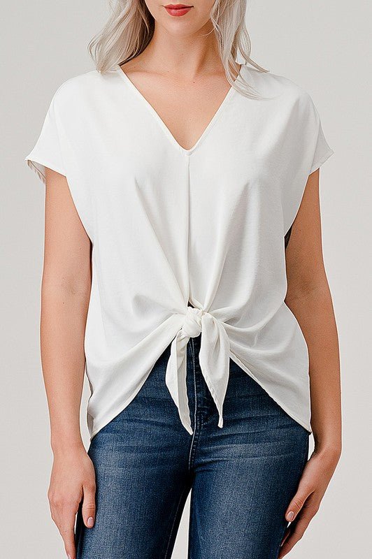 Tie Front Vneck Top - 2 Colors! - The Nines