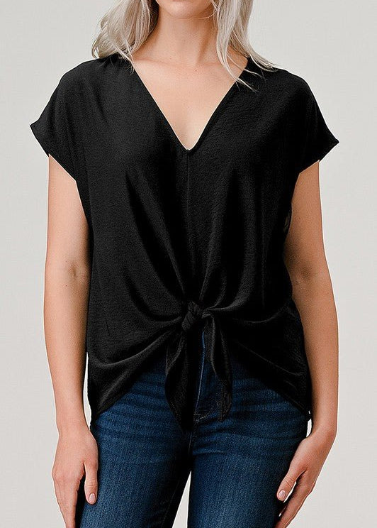 Tie Front Vneck Top - 2 Colors! - The Nines