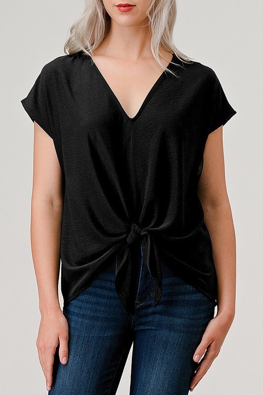 Tie Front Vneck Top - 2 Colors! - The Nines