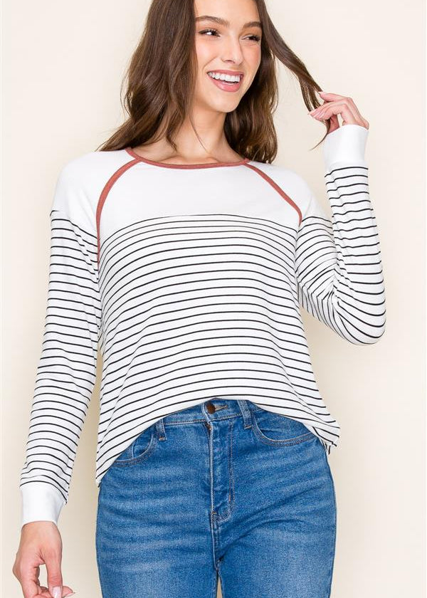 Rust Trim Striped Long Sleeve Top - The Nines