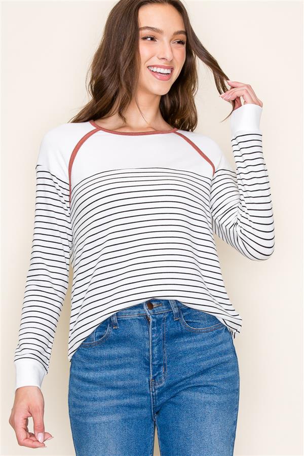 Rust Trim Striped Long Sleeve Top - The Nines