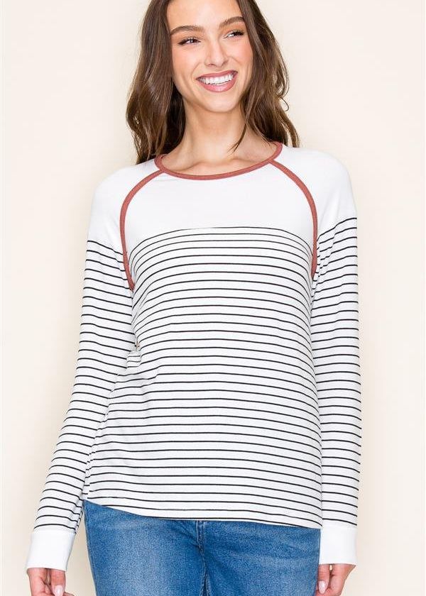 Rust Trim Striped Long Sleeve Top - The Nines