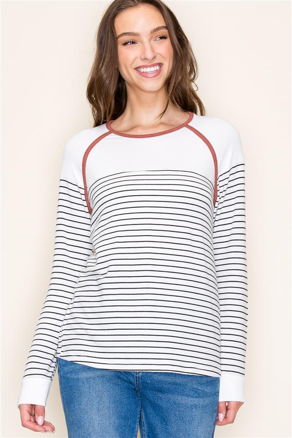 Rust Trim Striped Long Sleeve Top - The Nines