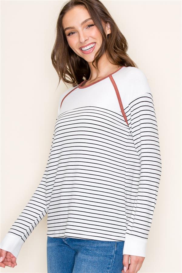 Rust Trim Striped Long Sleeve Top - The Nines