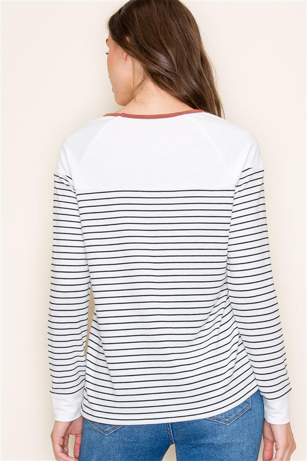 Rust Trim Striped Long Sleeve Top - The Nines