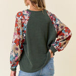 Dahlia Floral Sleeve Ribbed Tops - 2 Colors! - The Nines