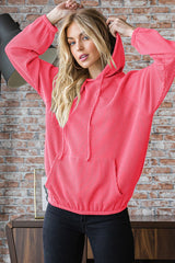 Coral Ribbed Elastic Waist Hoodie