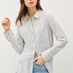 Denim Pinstriped Cotton Top - The Nines