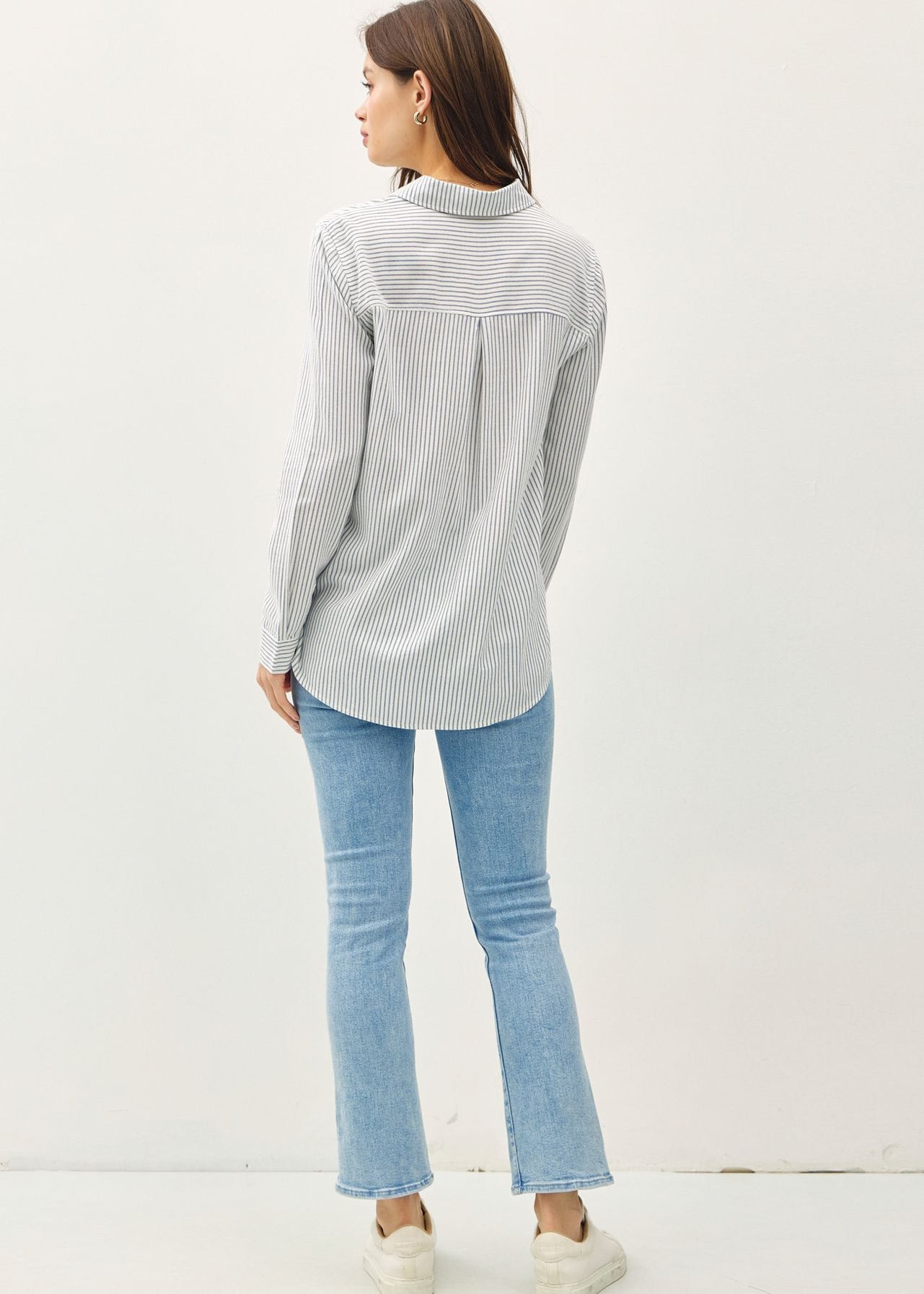 Denim Pinstriped Cotton Top - The Nines