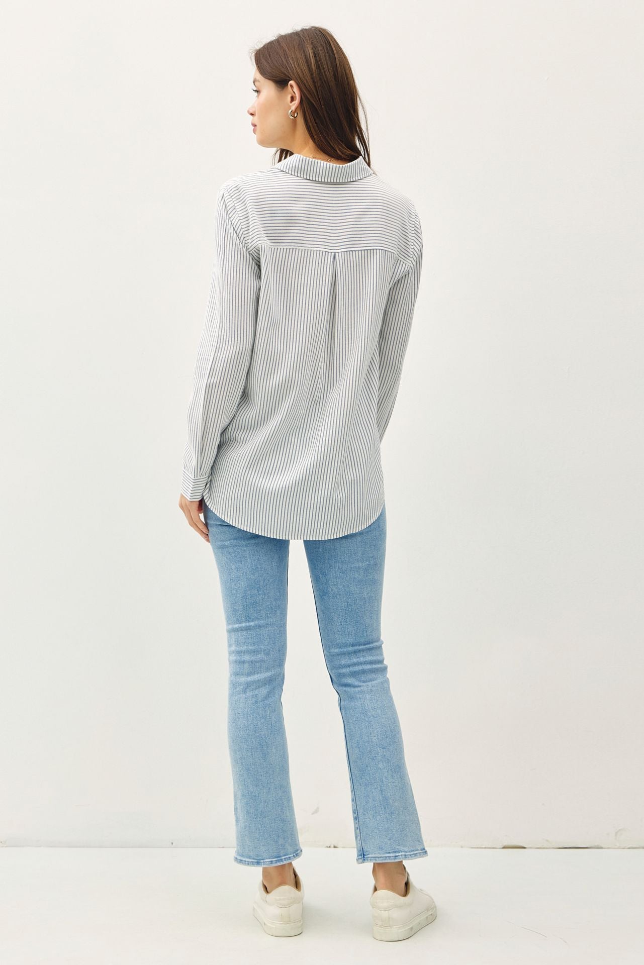 Denim Pinstriped Cotton Top - The Nines