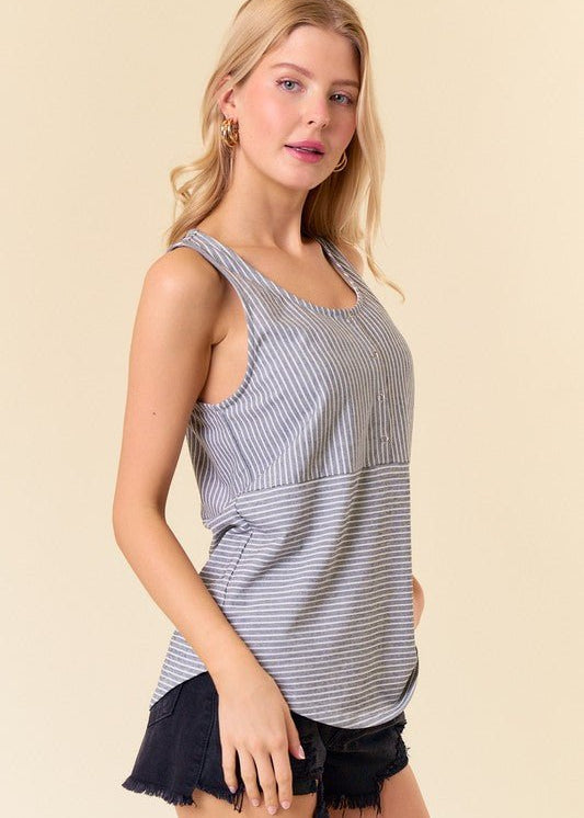 Black Striped Knit Tank Top - The Nines
