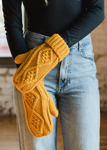 Mustard Crochet Fleece Lined Mittens