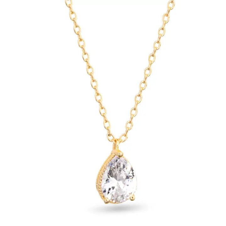Pear Shaped Solitaire Necklace - Gold - The Nines