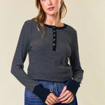 Erin Striped Thumbhole Henley Tops - 2 Colors! - The Nines