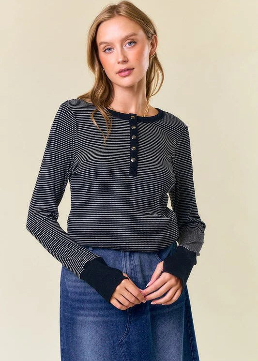 Erin Striped Thumbhole Henley Tops - 2 Colors! - The Nines