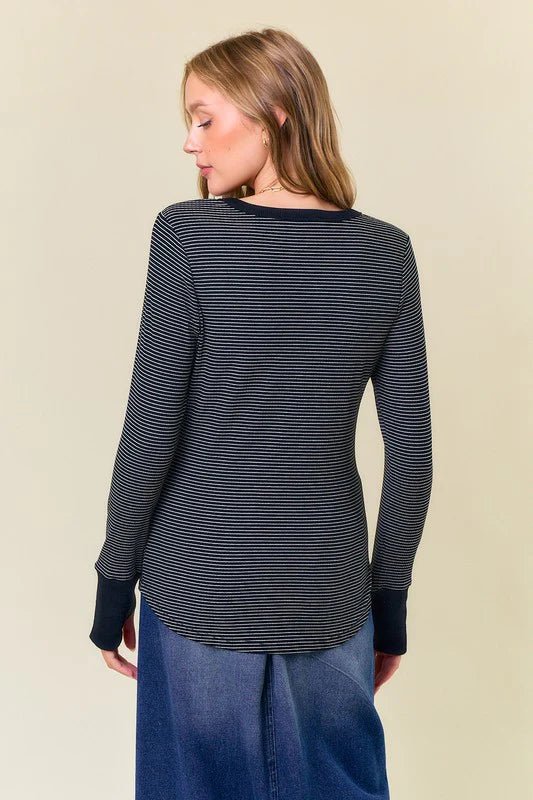 Erin Striped Thumbhole Henley Tops - 2 Colors! - The Nines