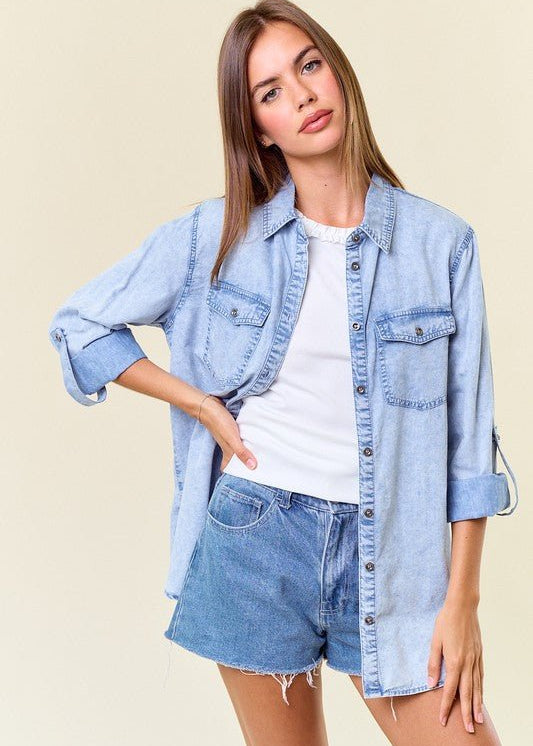 Light Wash Chambray Button Down - The Nines