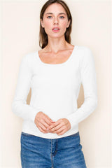 White Seam Back Basic Long Sleeve