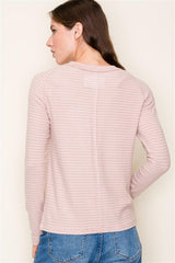 Mauve & White Striped Long Sleeve Basic