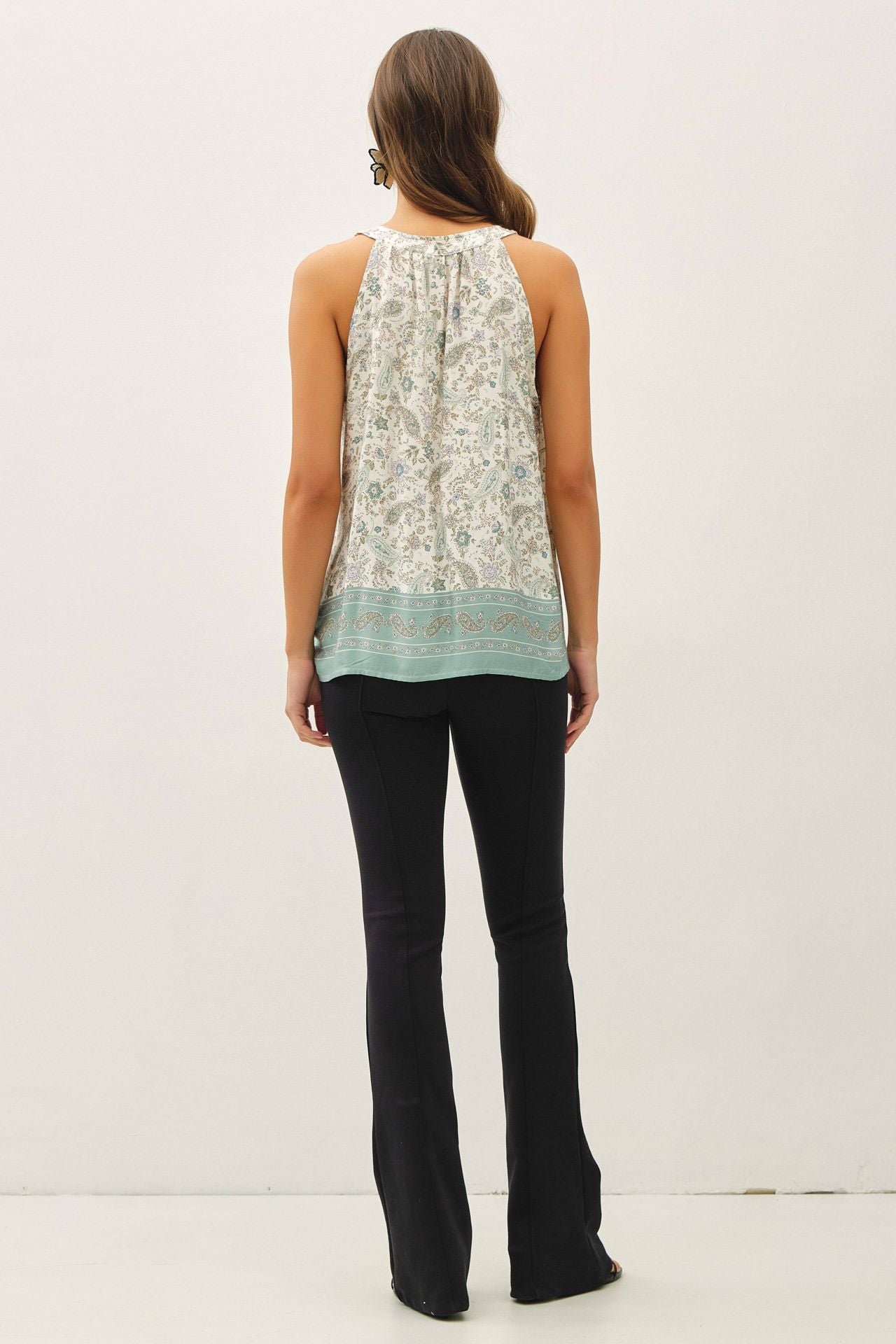 Sage Printed Flowy Tank - The Nines