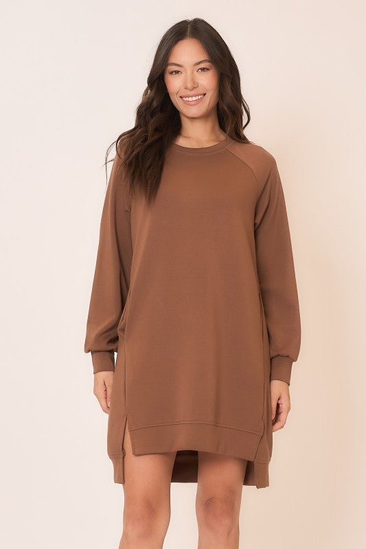 Mocha Hi Low Scuba Pocket Dress - The Nines