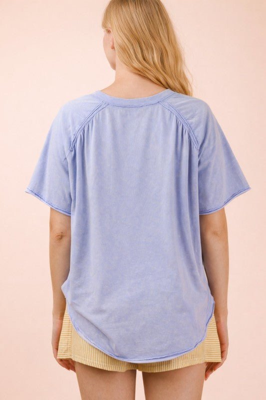 Back Shirred Mineral Wash V - neck Tee - 4 Colors! - The Nines