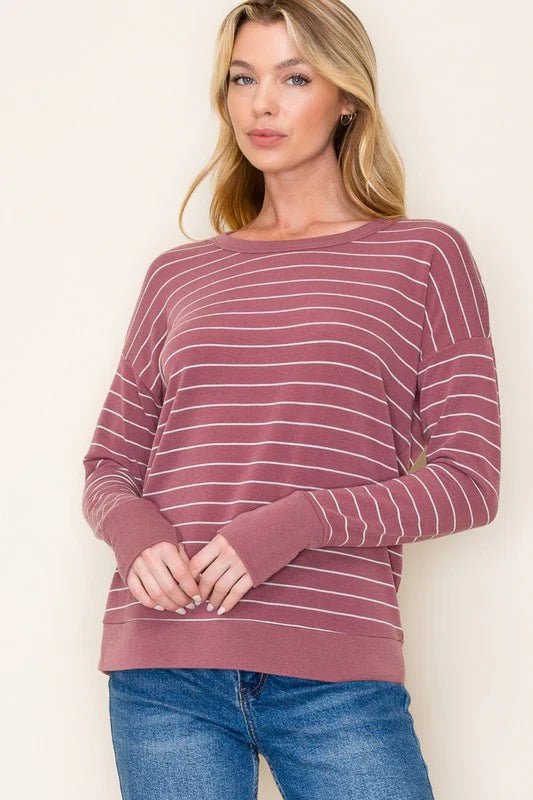 Marsala Striped Thumbhole Top - The Nines