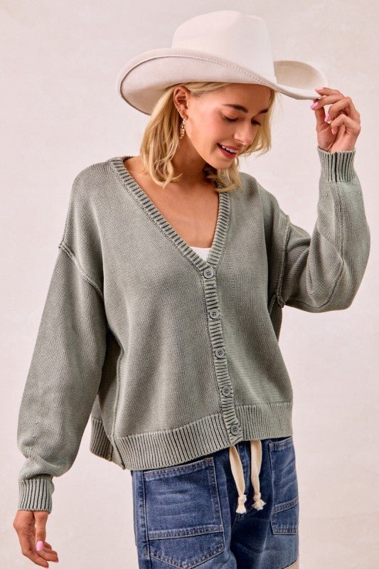 Vintage Olive Sweater Cardigan - The Nines
