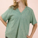 Back Shirred Mineral Wash V - neck Tee - 4 Colors! - The Nines