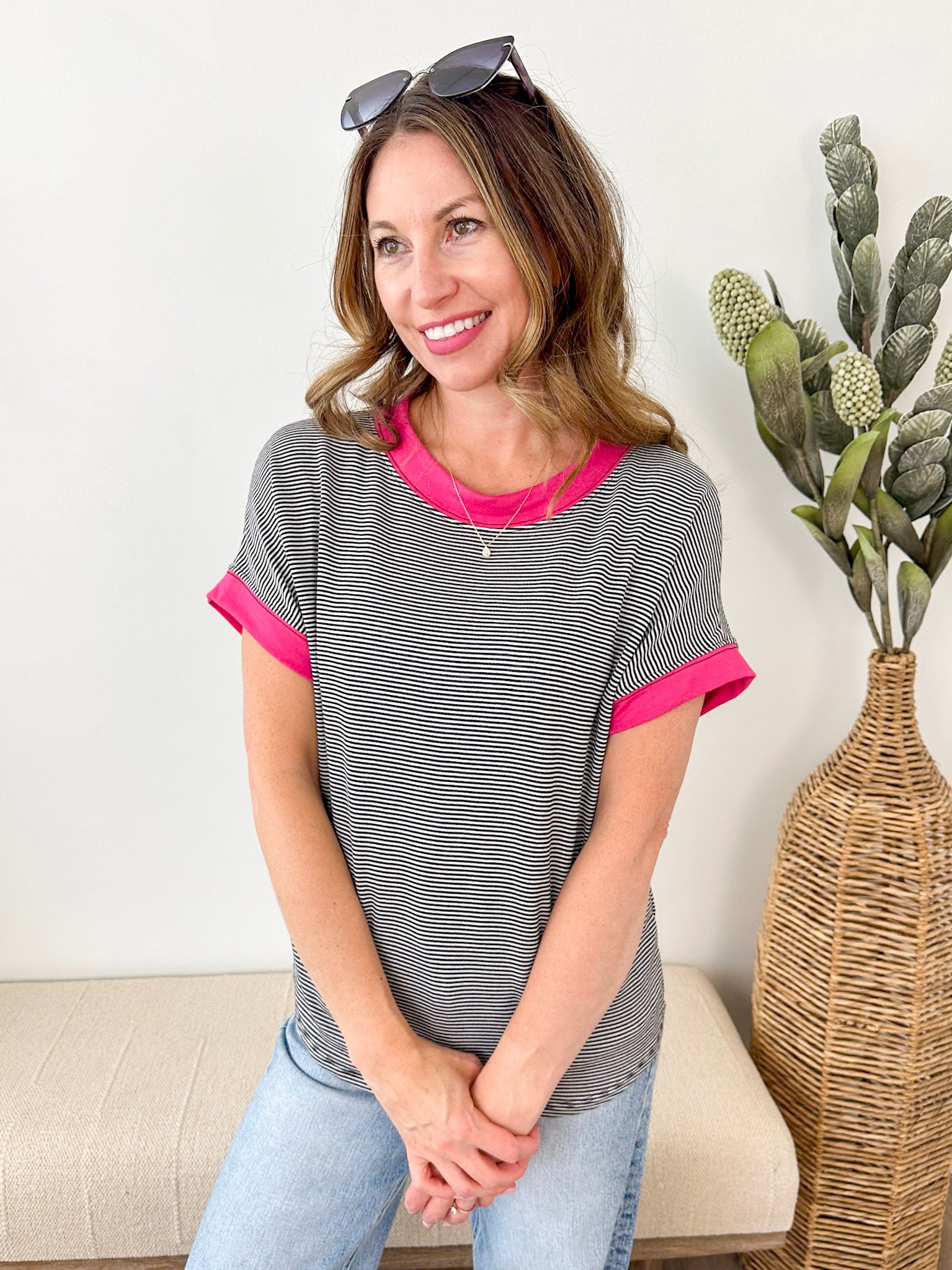 Classic Striped Contrast Trim Tee
