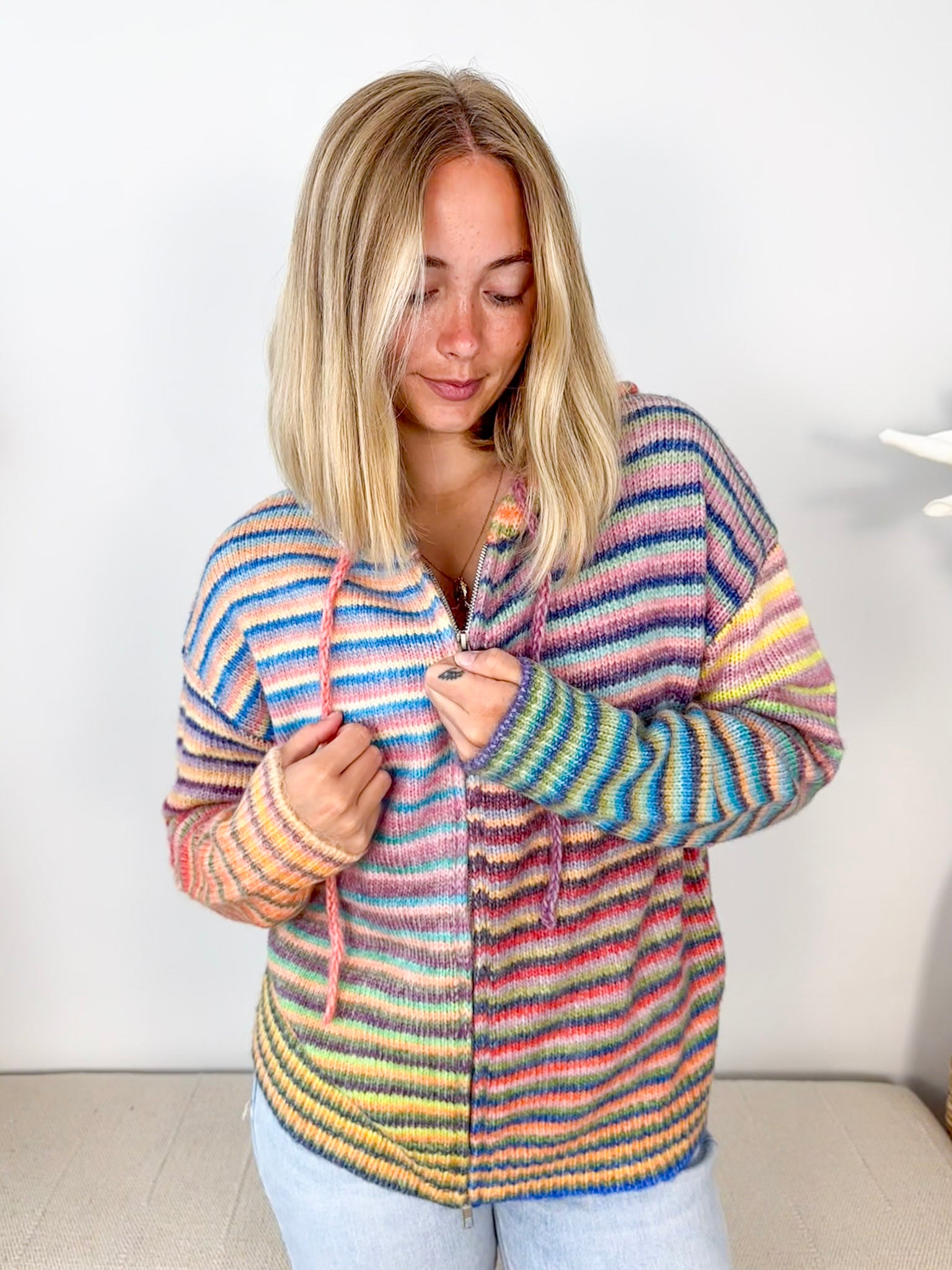 Multi Stripe Zip Sweater Hoodie