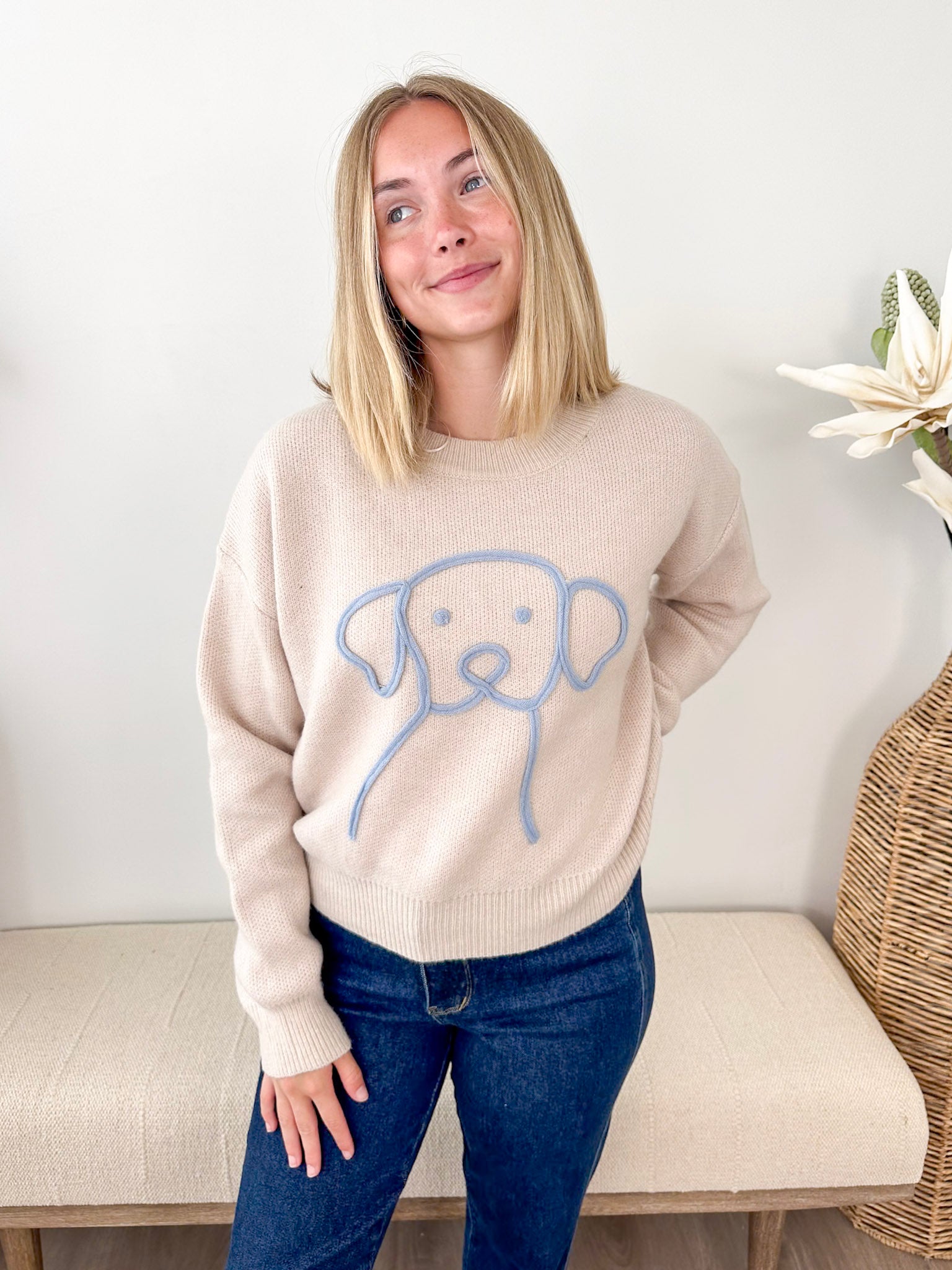 Embroidered Dog Outline Sweater - The Nines