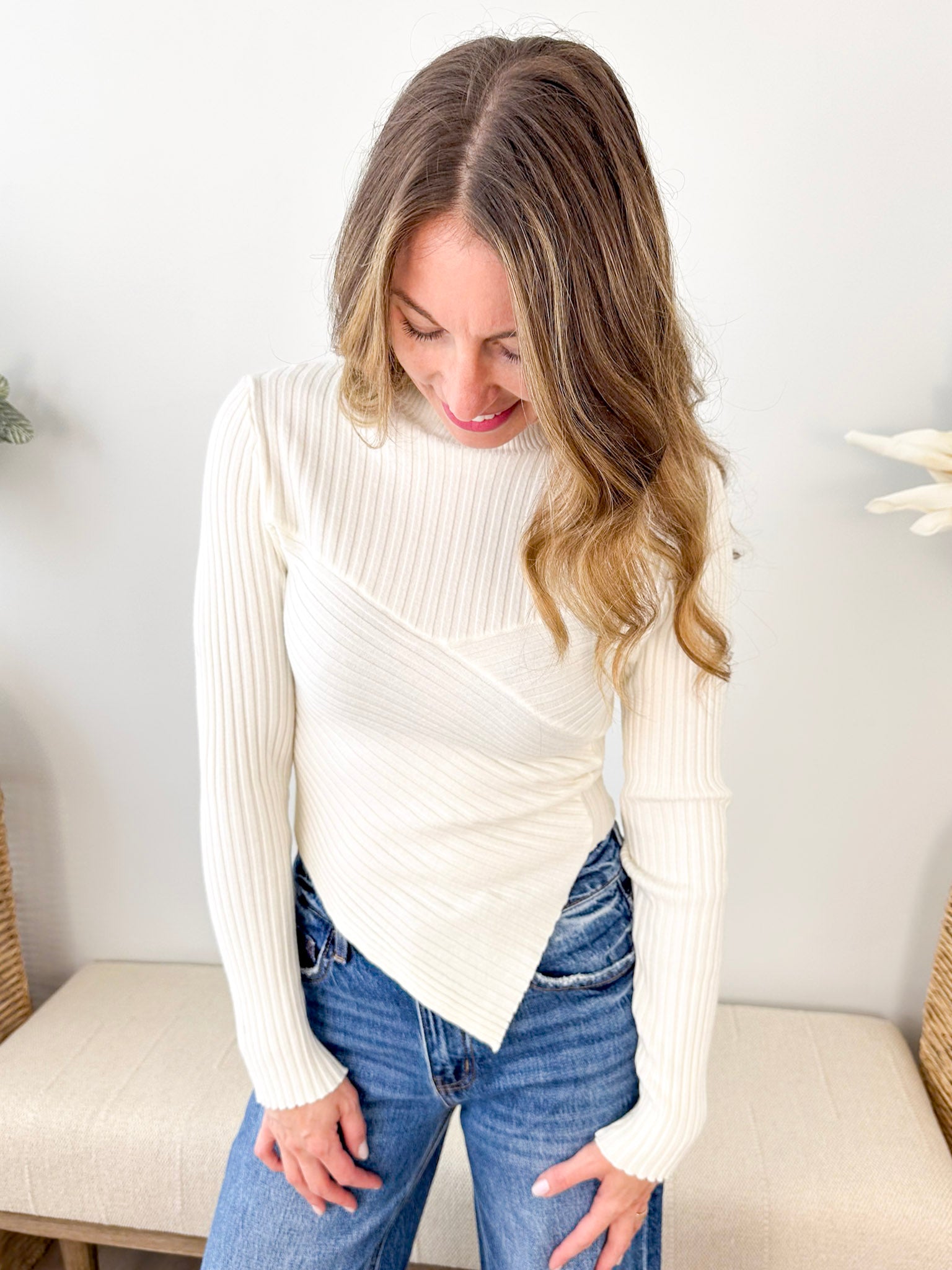 Asymmetrical Mock Neck Top - The Nines