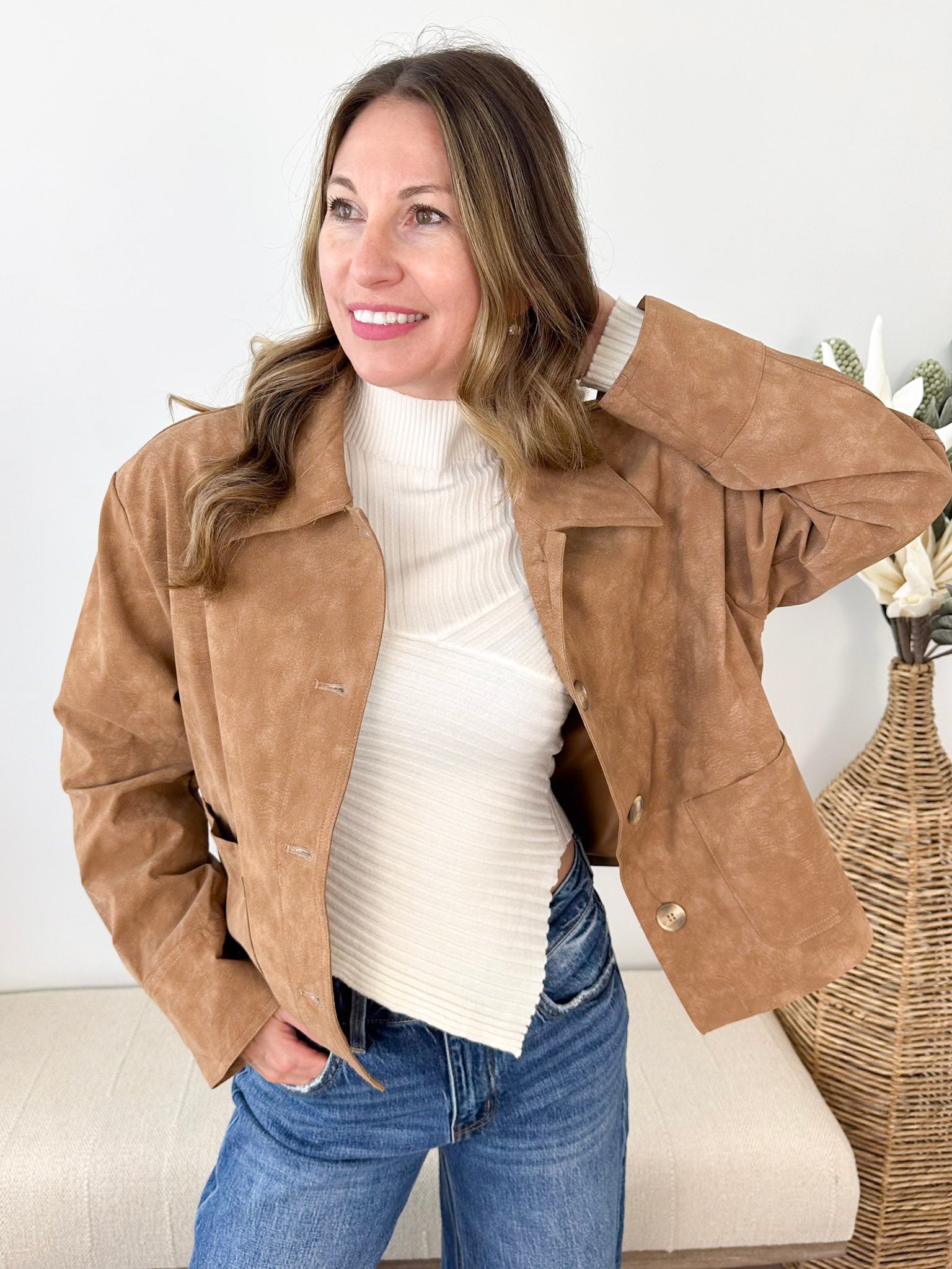 Vegan Leather Collared Jacket - The Nines